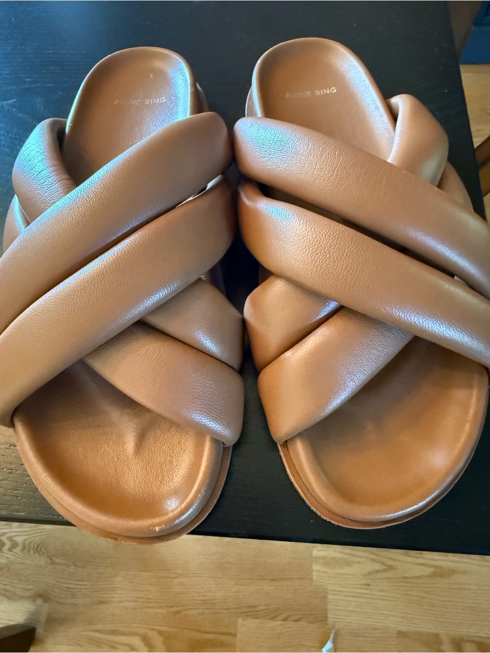 Anine Bing Cognac Padded Crossover Slide Sandals 39 - Picture 2 of 6